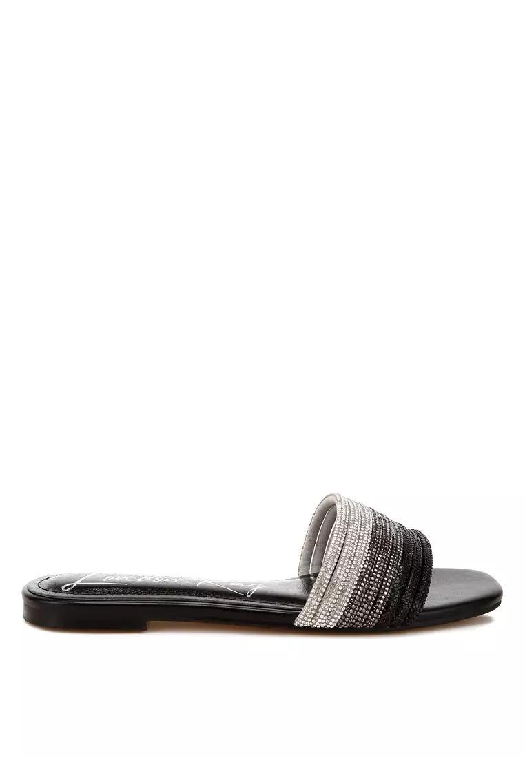 Discount on London Rag  shoes - SKU: Rhinestone Strap Slip On Flats in Black