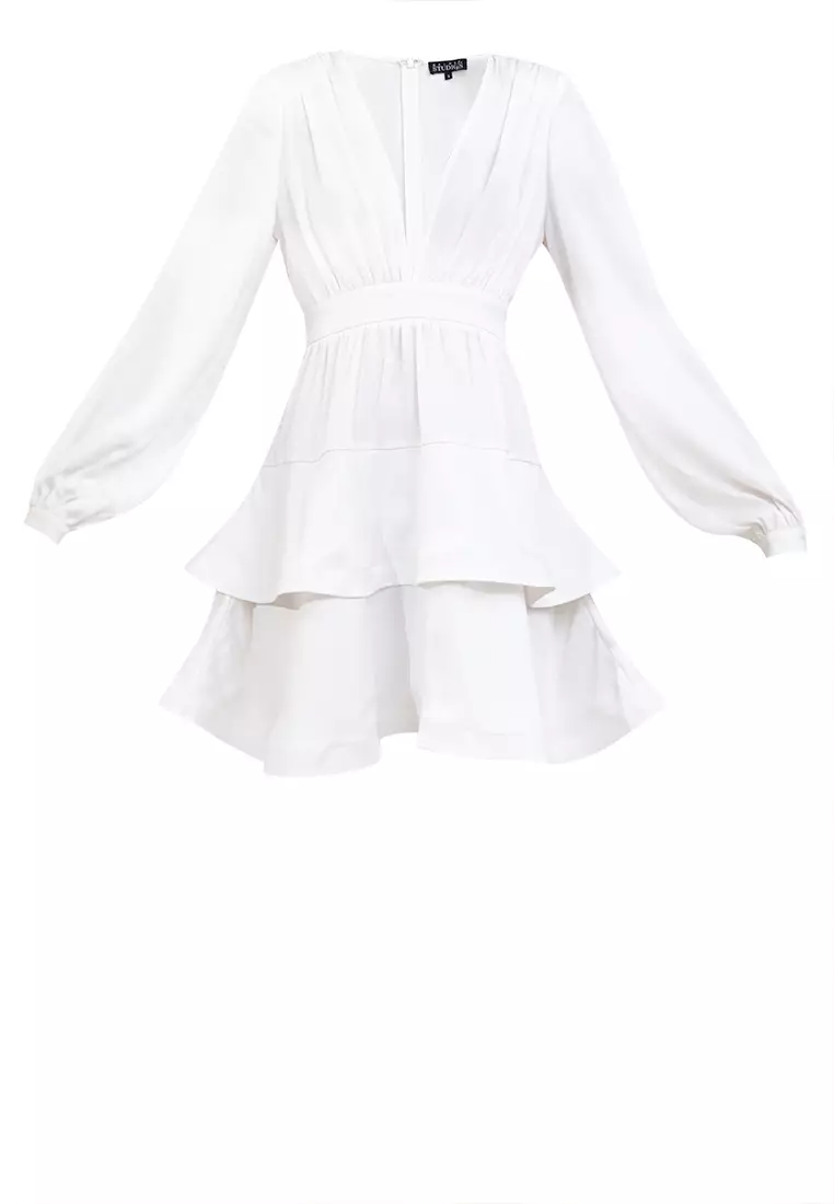 White ruffle store dress long sleeve