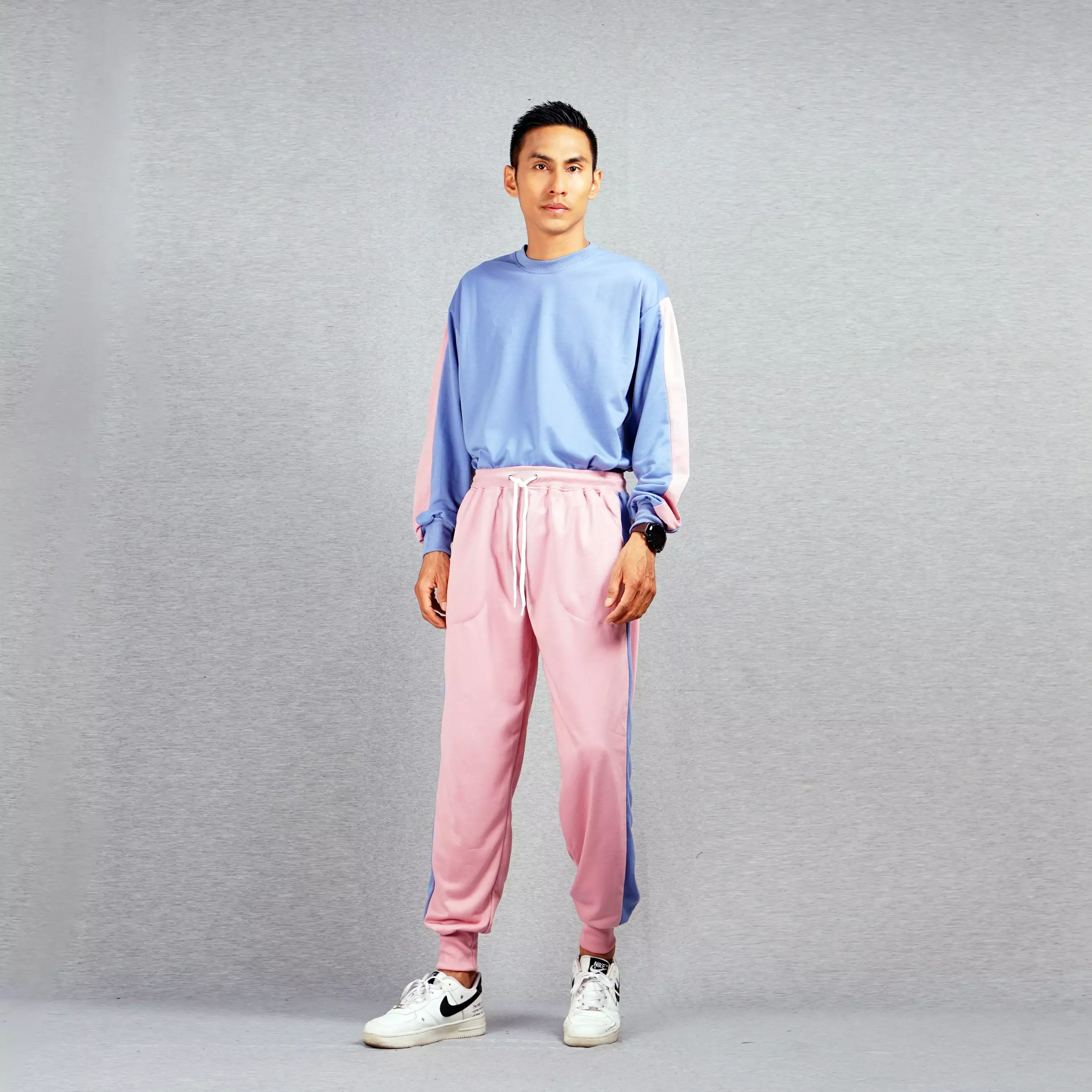 Setelan Olahraga Pria One Set Sweater Jogger Pants One Set Training Sweatshirt JoggerPants - BLUE PINK