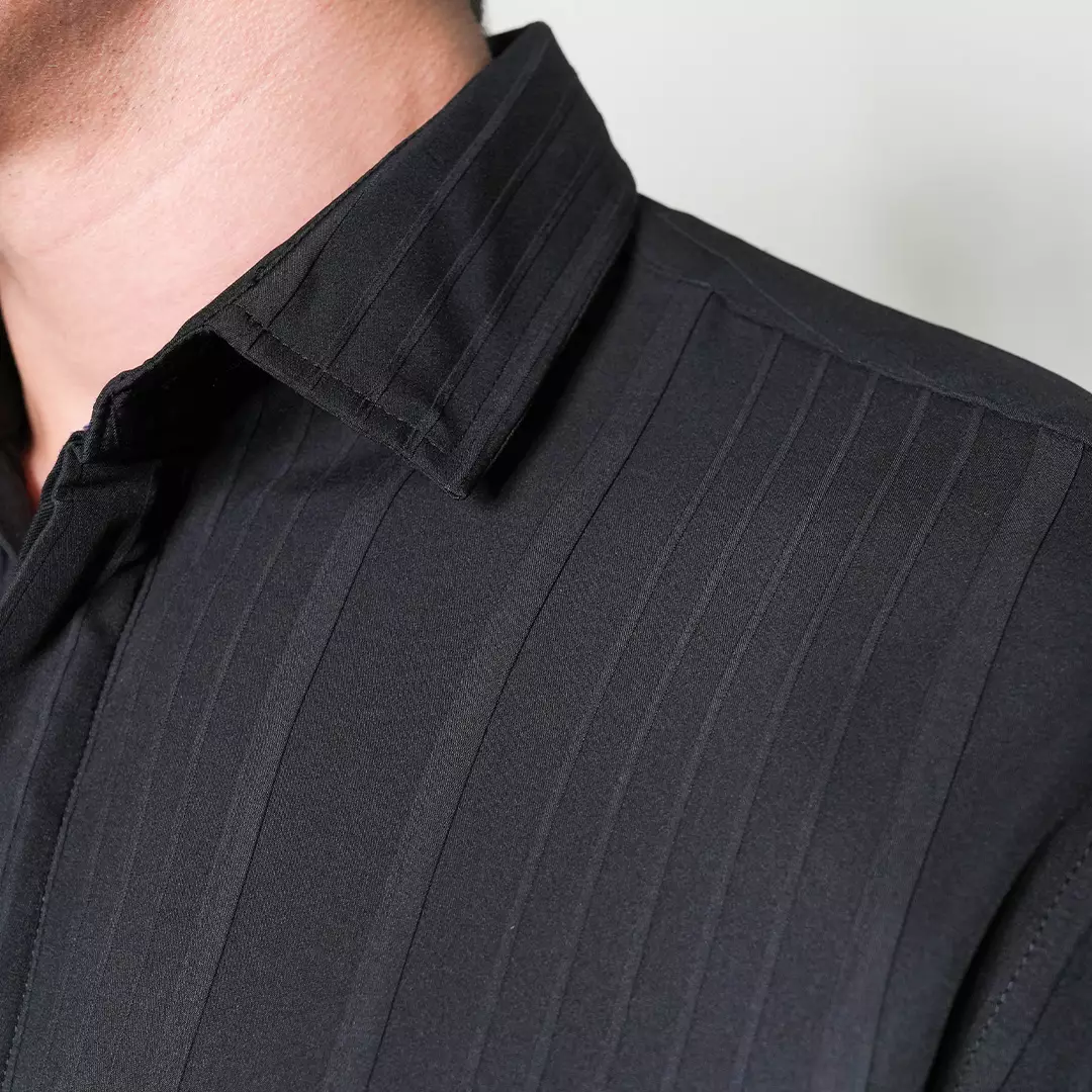 Casella Kemeja Pria Lengan Pendek Strech Naviel Stripe Design 2353 Black