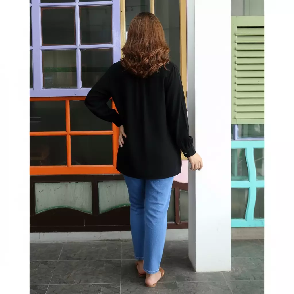 Katrina Cotton Blouse - Atasan Kemeja Polos Wanita HITAM