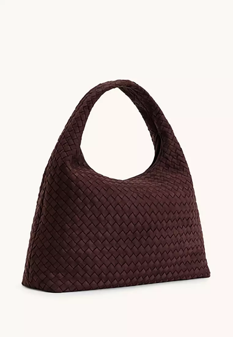 Iaura Faux Suede Woven Shoulder Bag - Brown