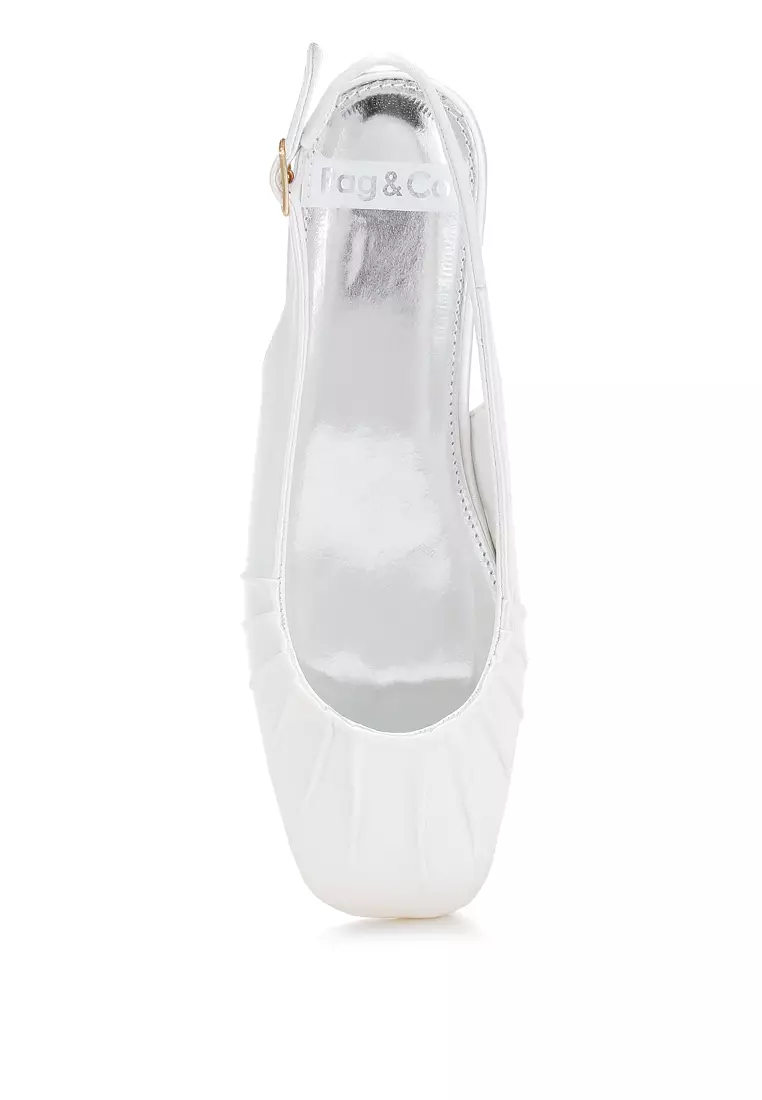 Satin Square Toe Flat Slingback in White