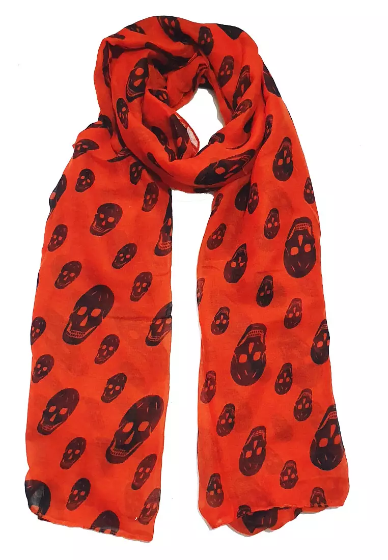 Jual San Marco Skull Heads Poly-Viscose Shawl Fire Red Original 2026 ...
