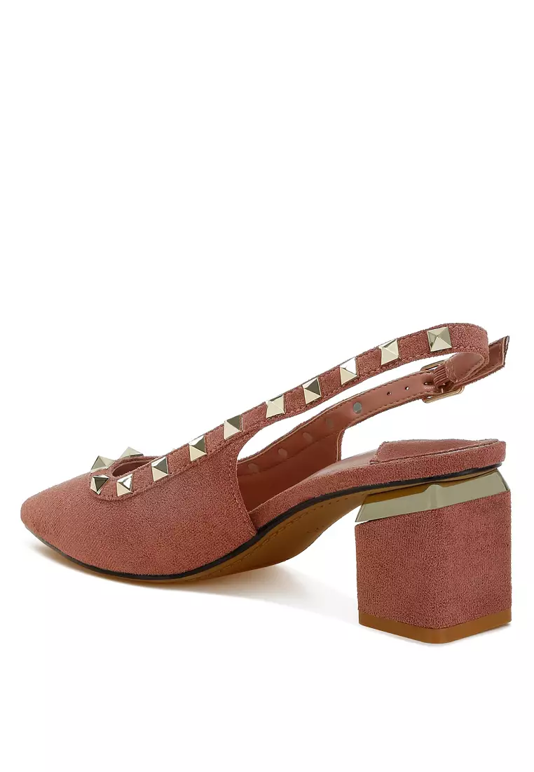 Sandal Microfiber Hiasan Stud dalam Warna Blush