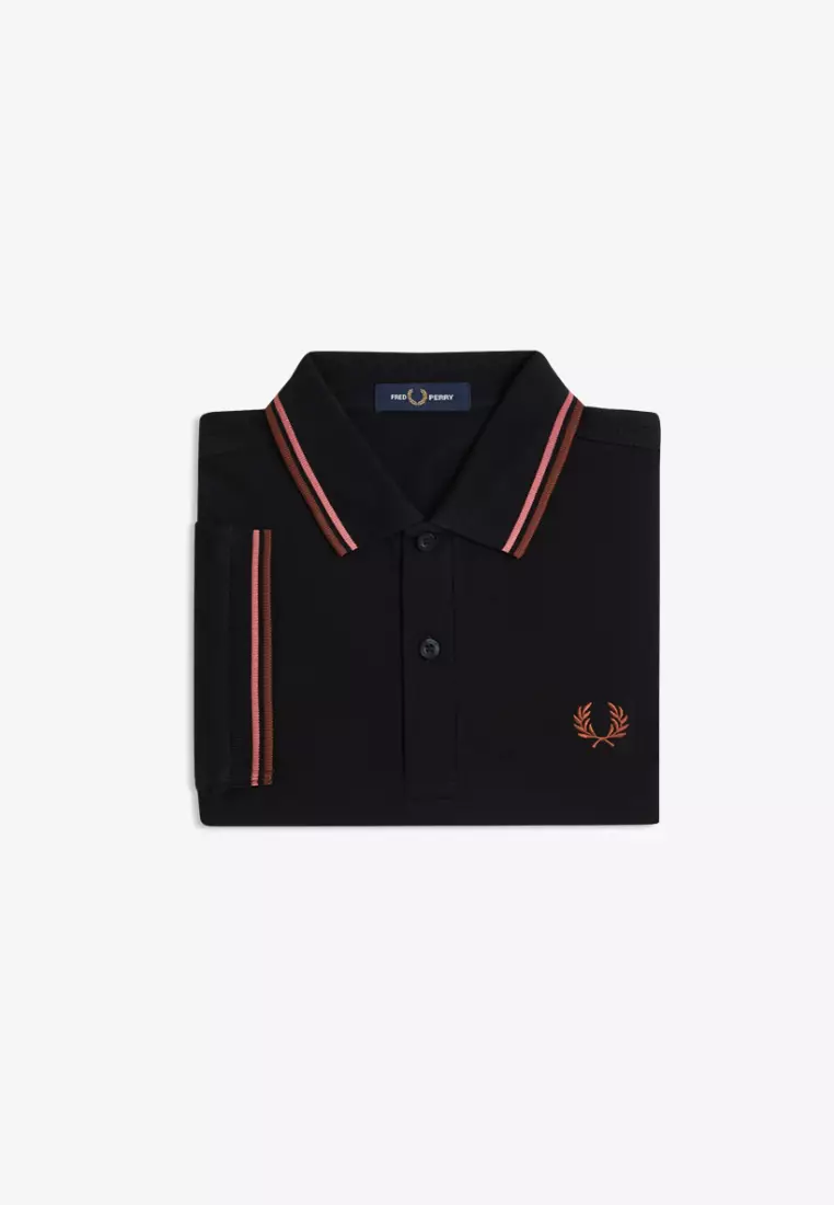 Fred Perry M3600 Twin Tipped Fred Perry Shirt (Black / Putty Pink / Whisky Brown)