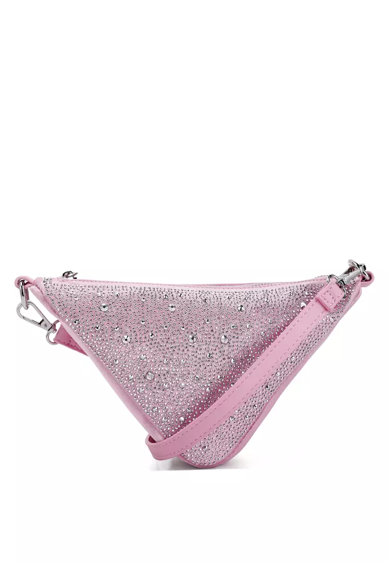 Rhinestone Embellished Triangle Bag in Light Pink