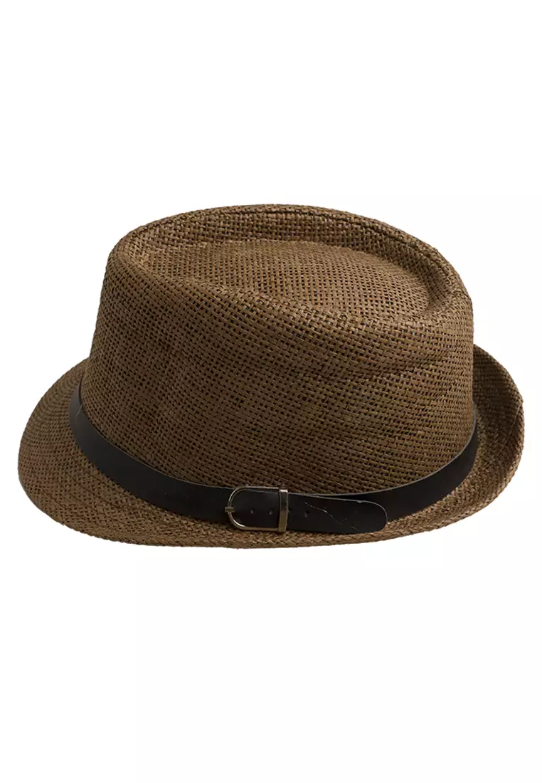 Topi fedora cowboy hat fedora ratan belt dark brown houseofcuff