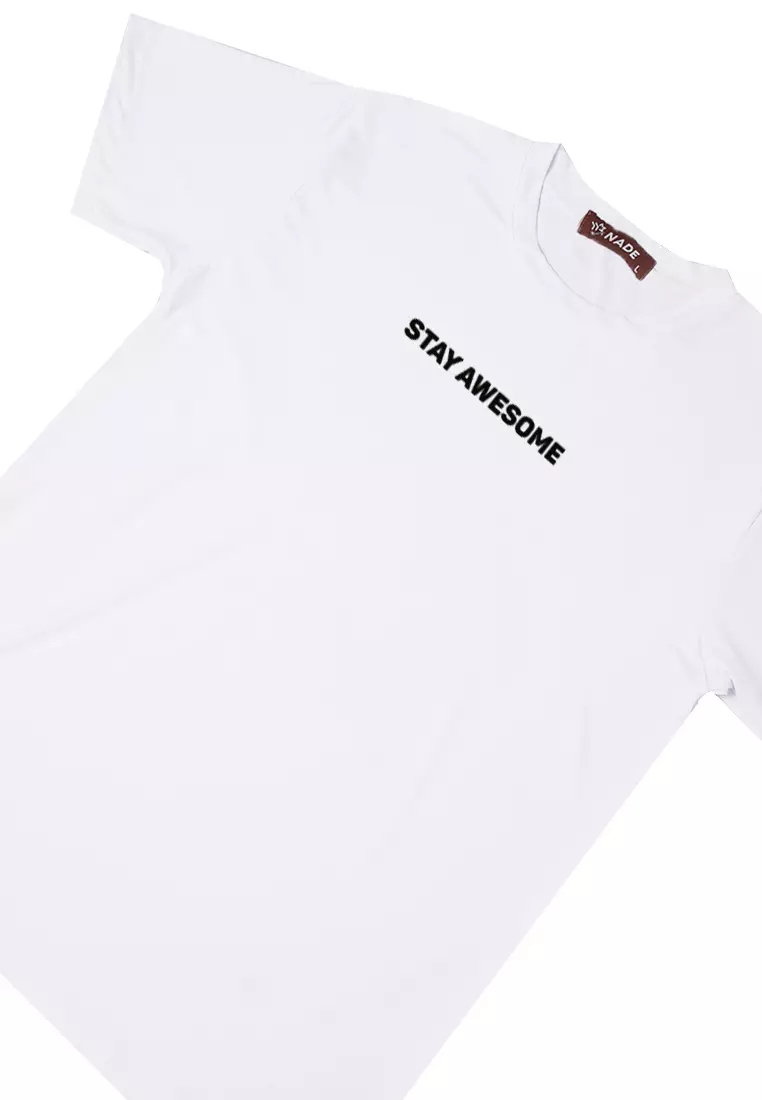 NTD76 kaos slim fit pria anti kusut lengan pendek "stay awesome" putih