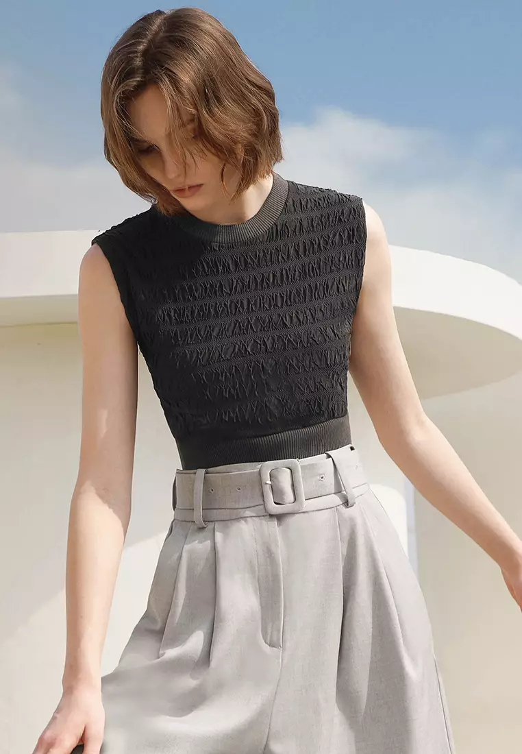 Sleeveless Textured Crop Top