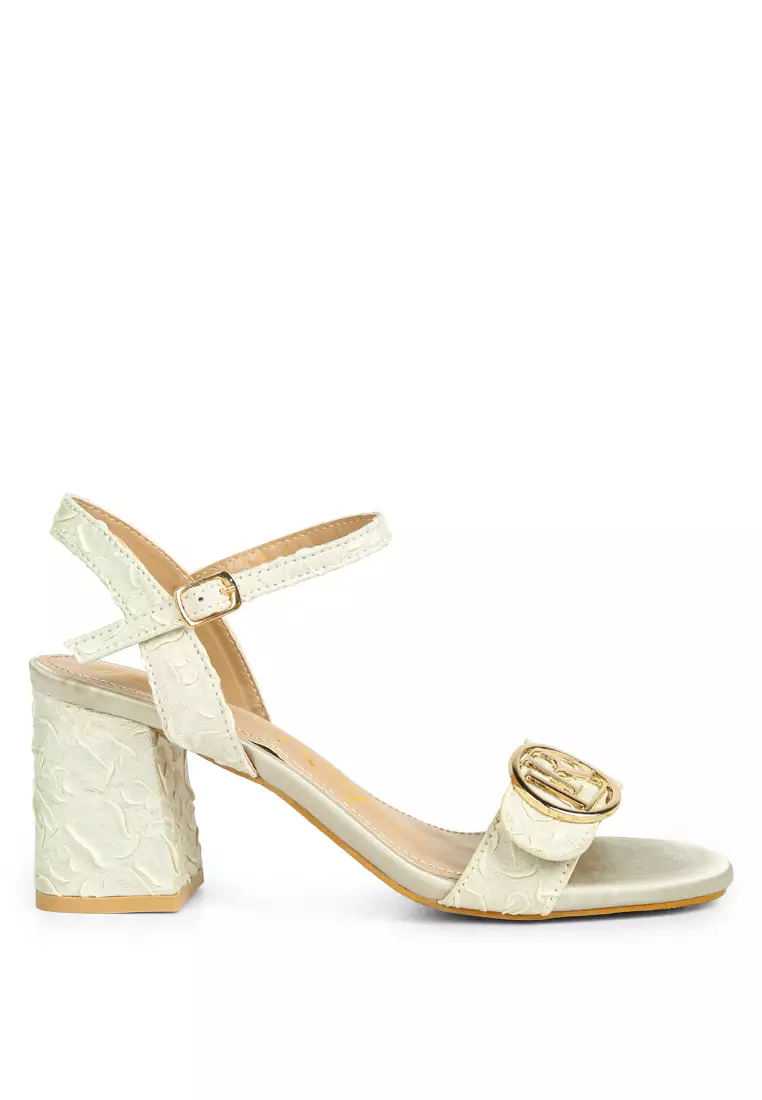 Discount on London Rag  shoes - SKU: Off White Block Heel Pin Buckle Sandals