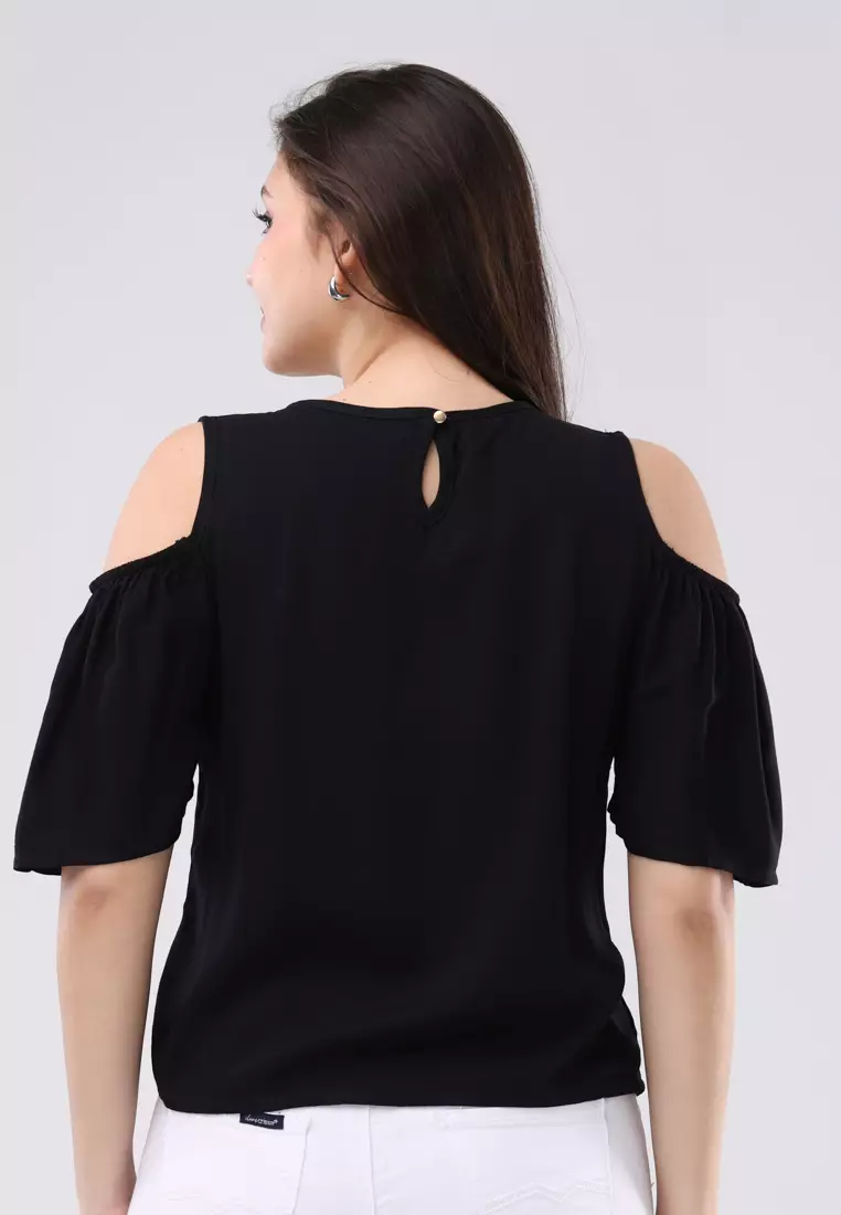 Plain Woven Short Sleeves Blouse