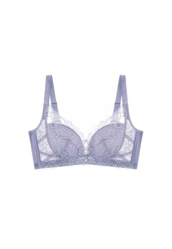 ZITIQUE grey Women's Newest Autumn-winter 3/4 Cup Non-wired Thin Padded Breathable Push Up Bra - Grey 8CA4AUS068A18CGS_1