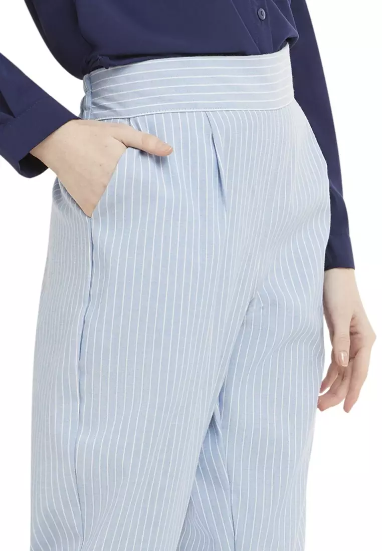 Lolita Long Pants Celana Panjang Bergaris Bawahan Wanita Premium Quality - Blue