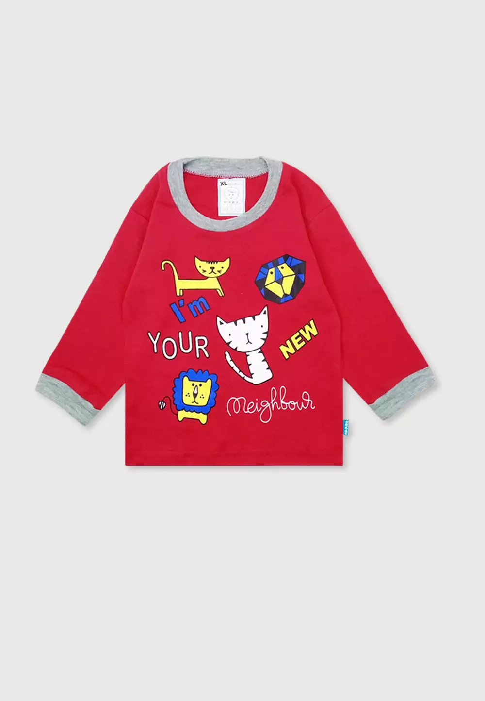 Wakakids Setelan Bayi Baju Lengan Panjang Anak Usia 12 Bulan Hingga 18 Bulan Set Piyama Baju Tidur Motif Cat Meow 3326 Merah