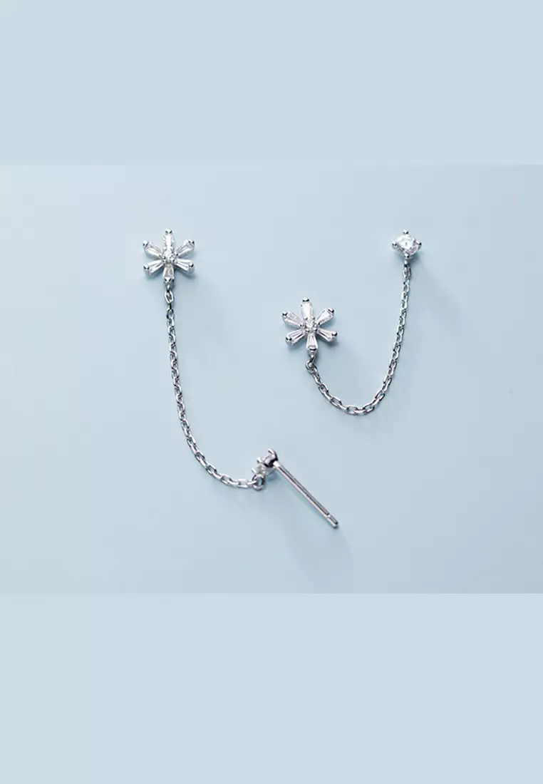 925 Silver Zircon Chain Floral Earrings JW AR-G5546