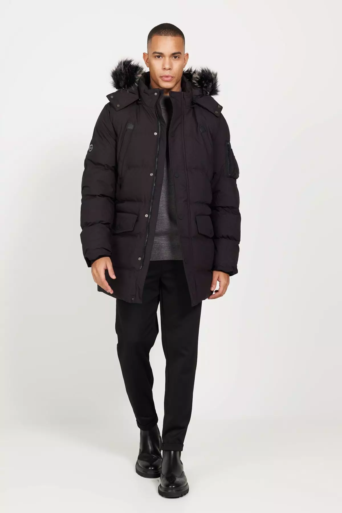 Hooded Coat with Faux Fur