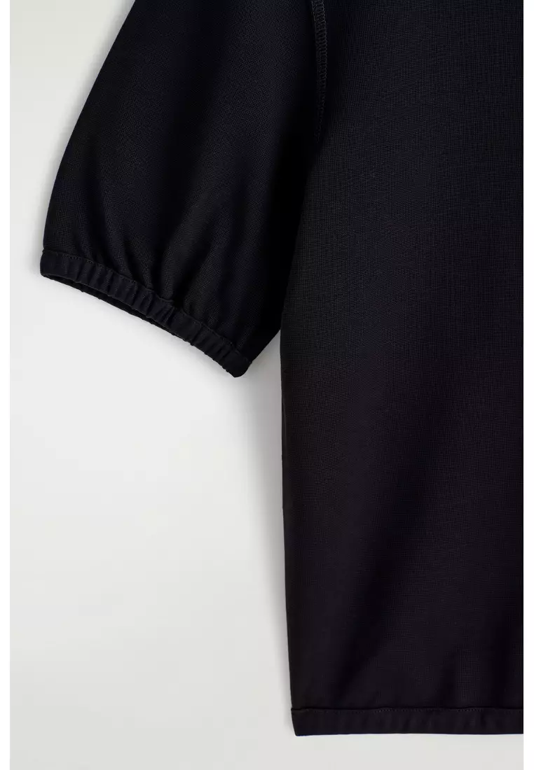 GATHERED JERSEY ZIPPED POLO TOP