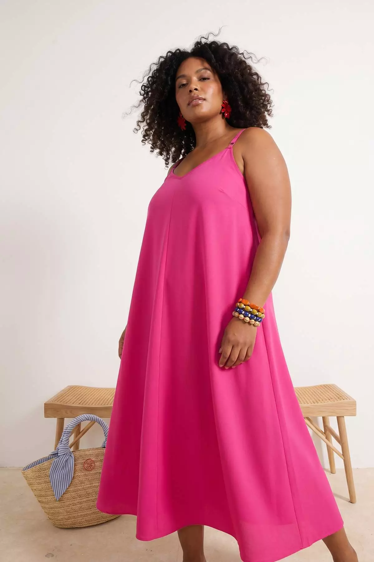 Beachwear Pink Maxi Length Voile Woven Plus Size Beach Dress Tbbss26Ah00106
