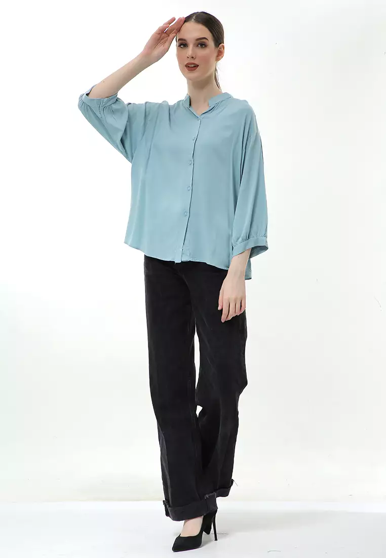 Ghita Kemeja Atasan Wanita Motif Polos Long Sleeve High Quality - Wardah