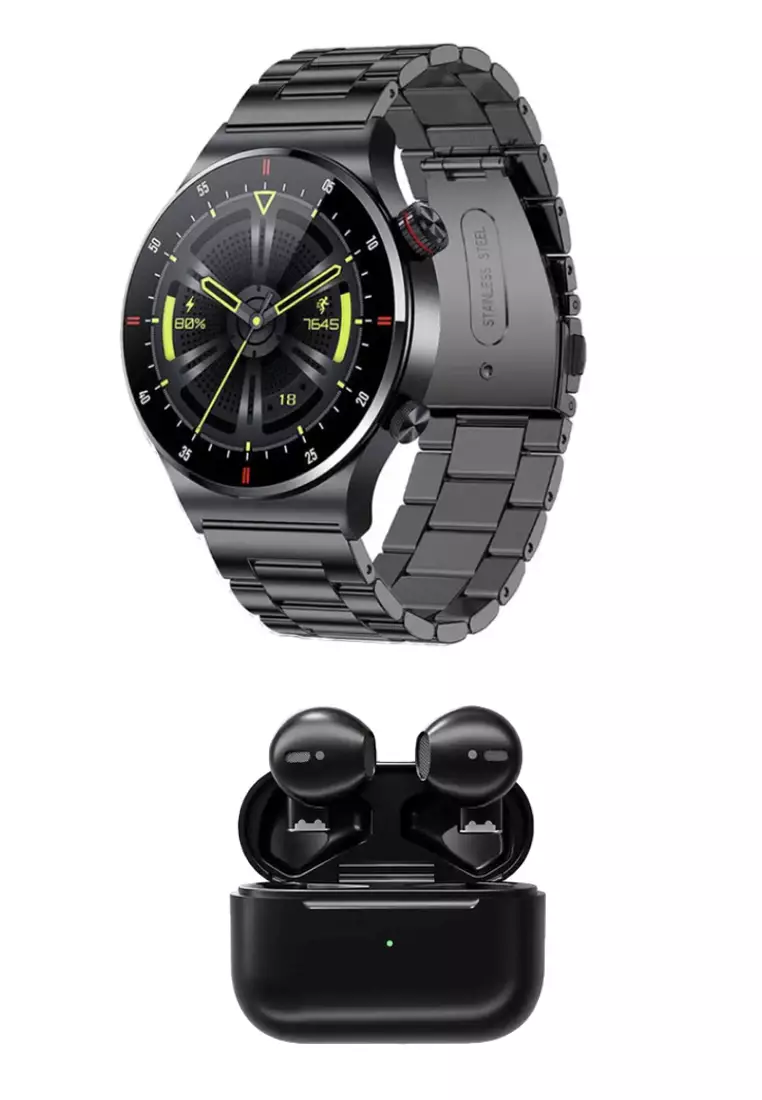 Value Deal - SmartWatch + 5s PRO MINI wireless earphones - Black + 1 Free Watch Rubber Strap