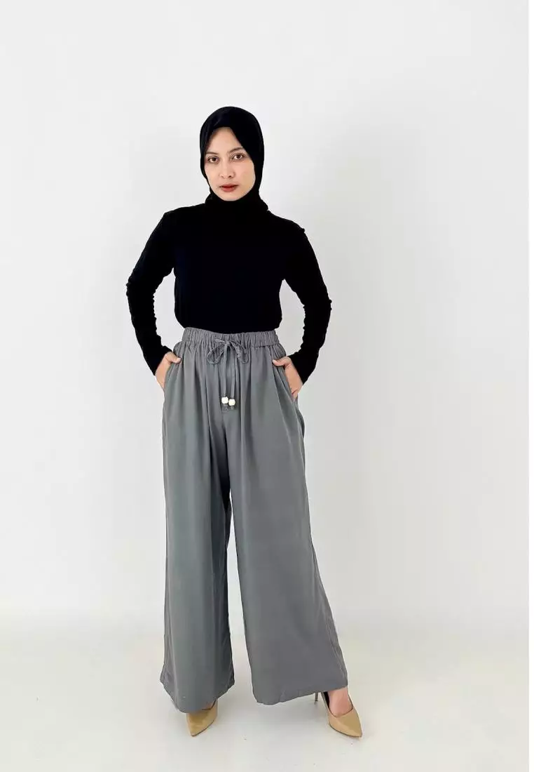 Soft Cotton Culotte (Celana Panjang Basic Katun Wanita) Abu Tua
