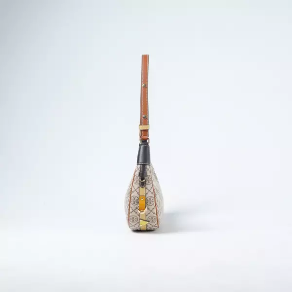 Tas TORY BURCH CRESCENT MONOGRAM BROWN BEIGE SHOULDER BAG 100% ORIGINAL