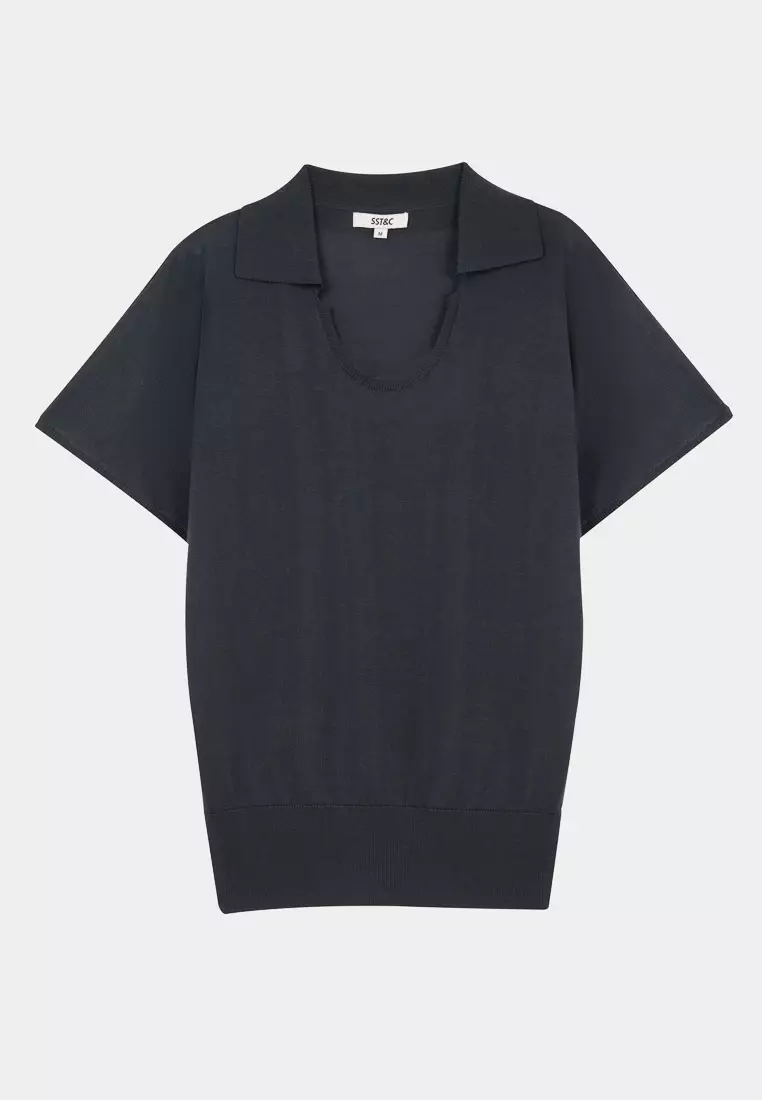 爵士灰U領連肩袖針織衫