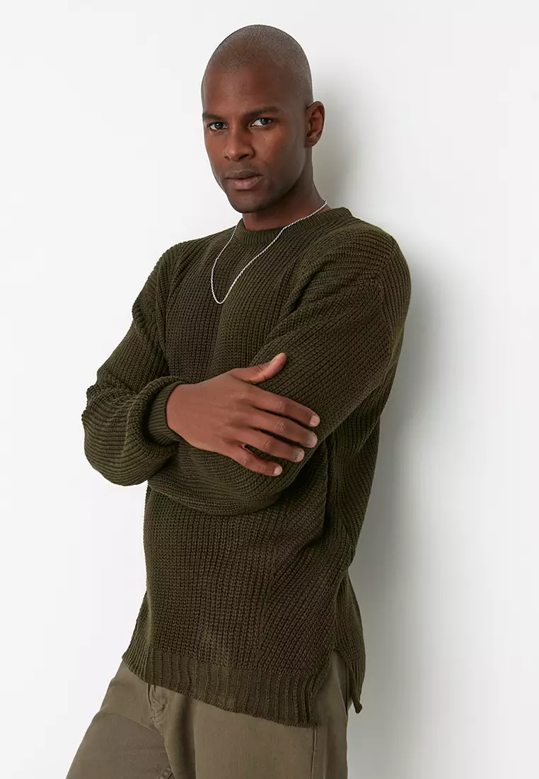 Olive green hot sale sweater mens