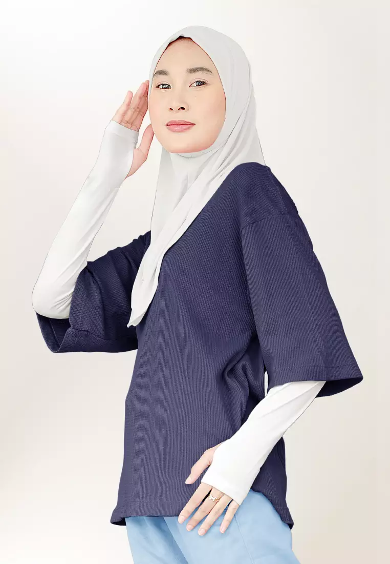 Zelena - Waffle Tshirt Basic | Kaos Waffle | Atasan Casual Sporty - Blue Black