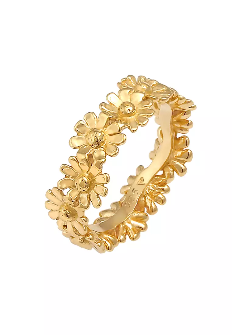 Ring Strap Flower Flower Boho Look Trend Gold Plated