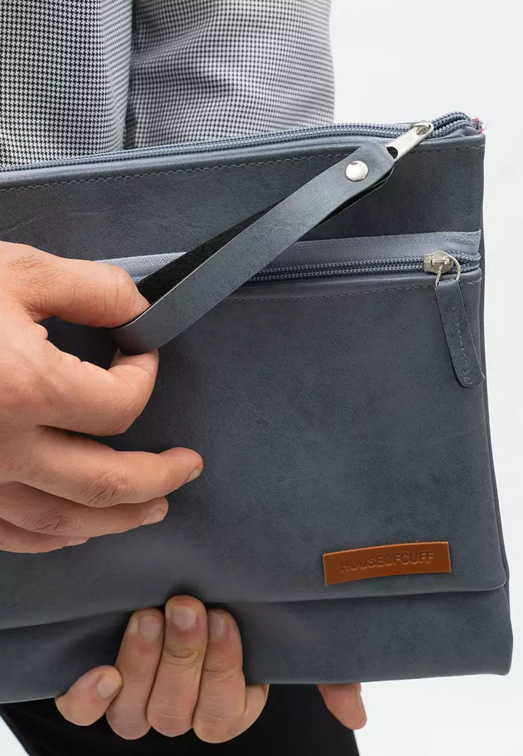 Houseofcuff Clutch Pria Tas Tangan Unisex Abu-Abu Model Double Zipper