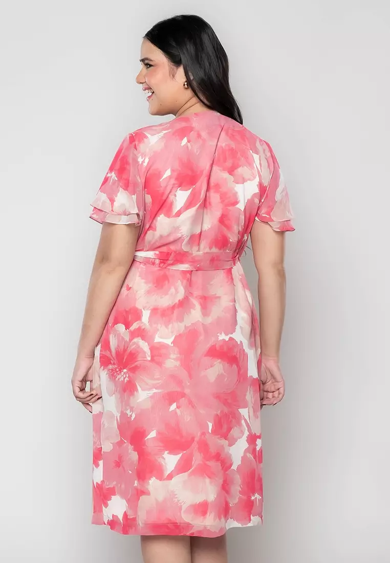 Milly Plus Size Martine Full Floral Digital Wrap Dress with Gathered Detail