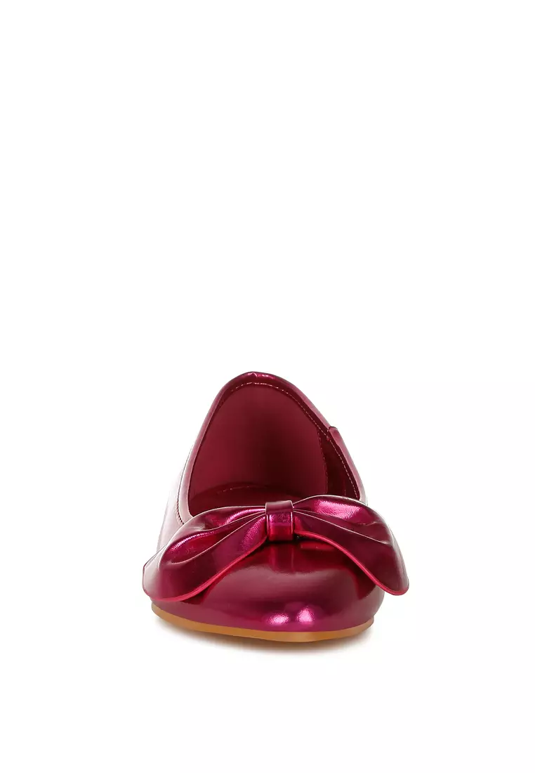 Sepatu Balerina Pita Kulit Imitasi Metalik Warna Fuchsia