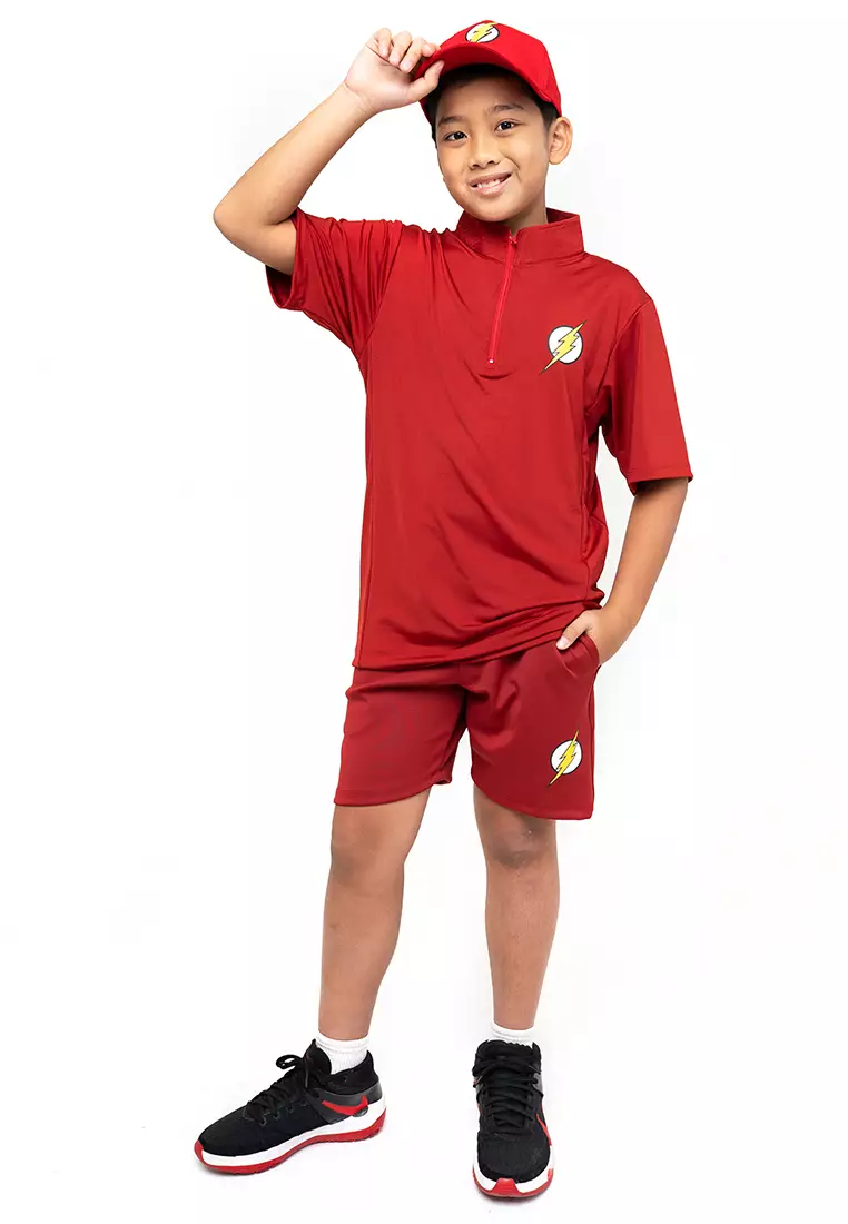 Flexzone Sport Collar Shirts Kids Teen DC Comics The Flash Maroon