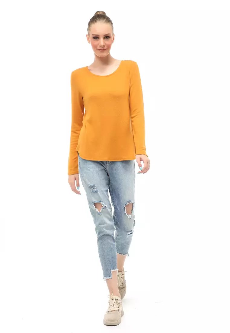 Kinsey Kaos Long Sleeves Atasan Wanita Motif Solid Relaxed Fit - Mustard Y