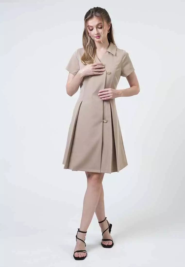 Marlowe Asymmetric Pleated Button-Front Dres