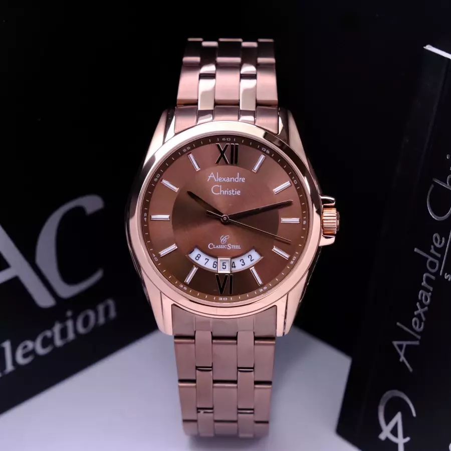 Alexandre Christie 8673 Brown Ring Rosegold Cowok