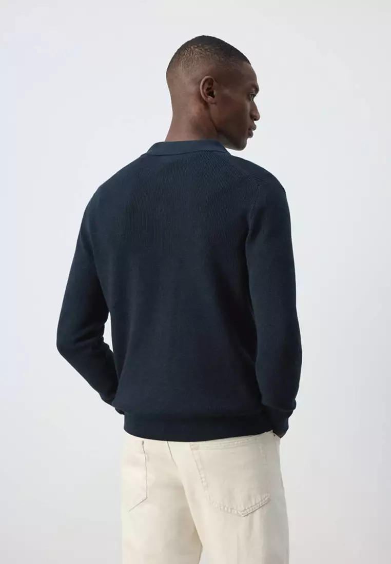 100% Cotton Ribbed Knit Polo Shirt