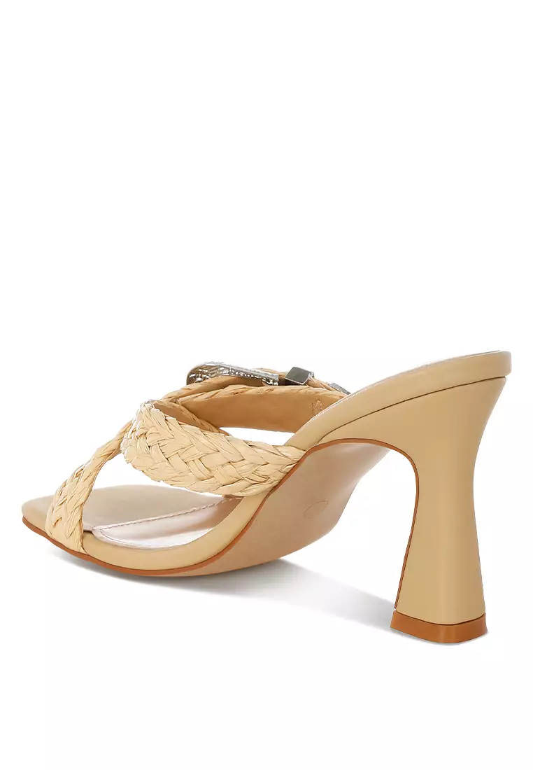 Braided Criss-Cross Strap Sandals In Beige