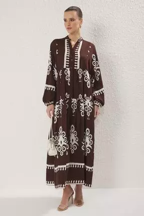 Dark Brown Viscose Woven Dress Tctss24Eb00221