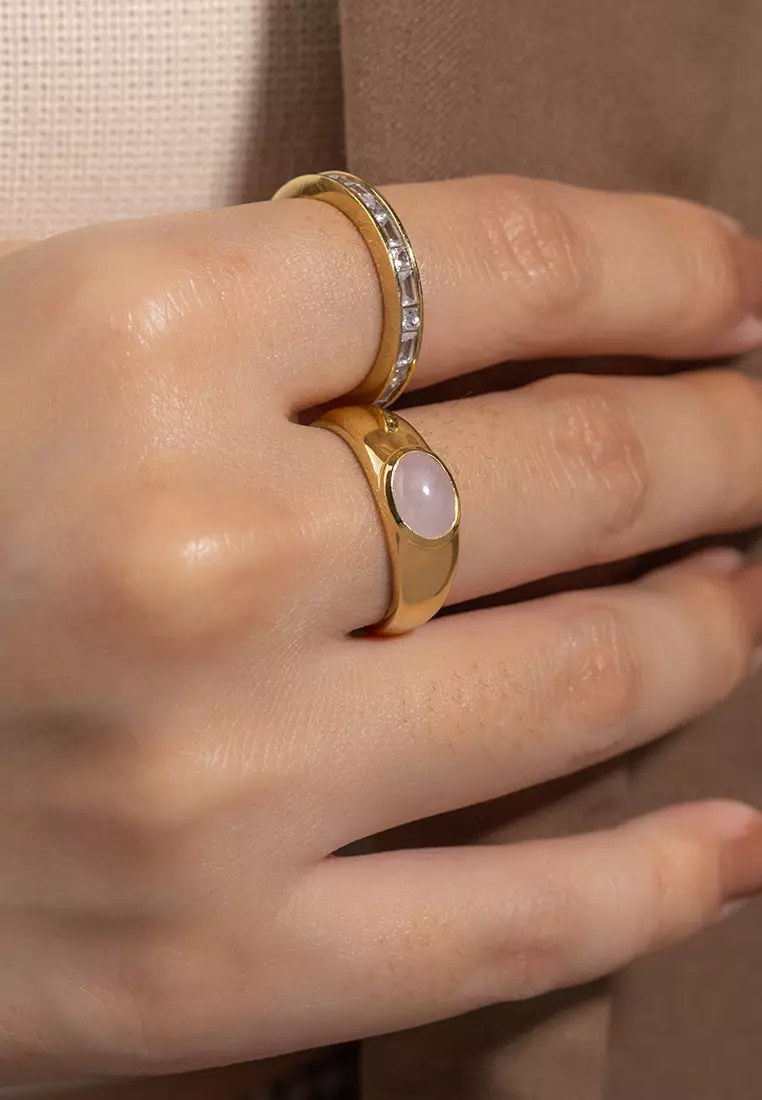 Rose Quartz Gemstone Aura 14K Gold Vermeil Ring