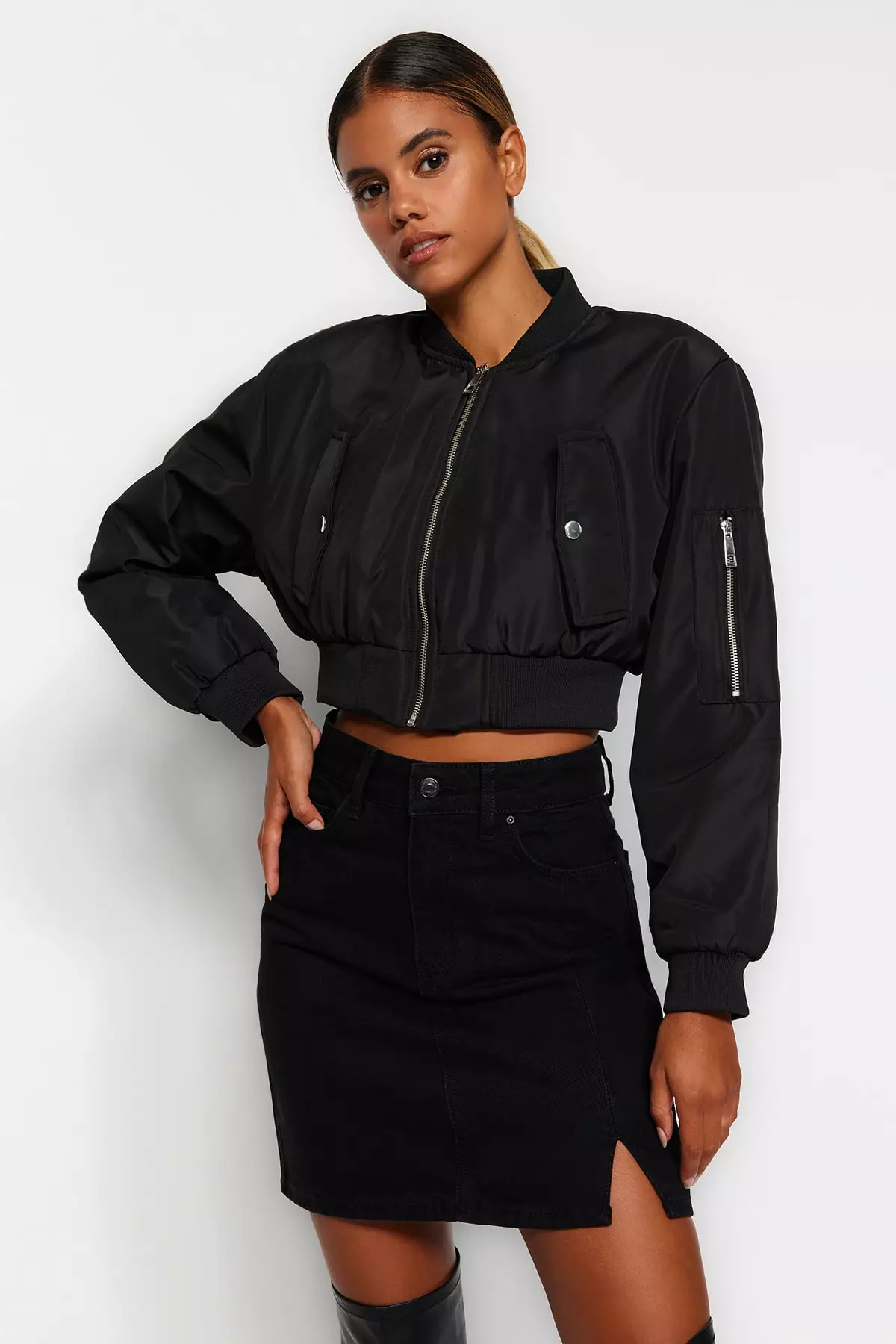 Slit Mini Denim Skirt