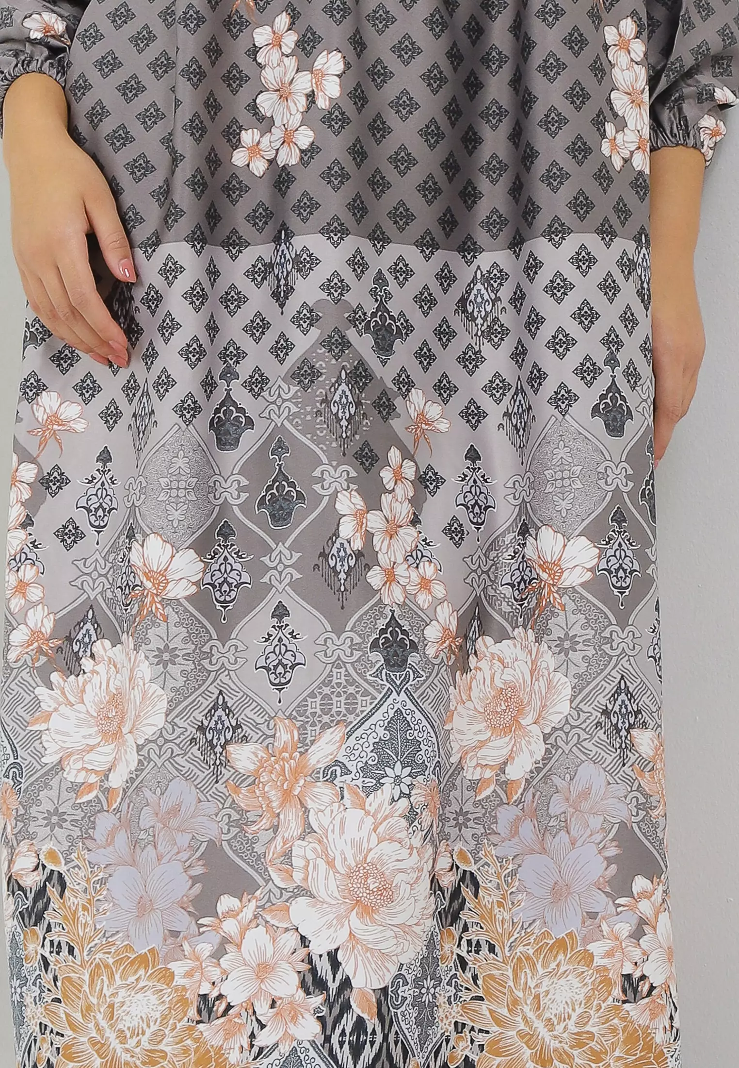 MFMW Zamyana Dress Gamis Grey Motif Bunga