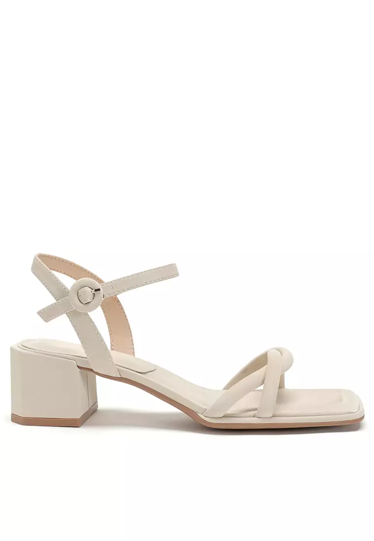 White strappy mid sale heels