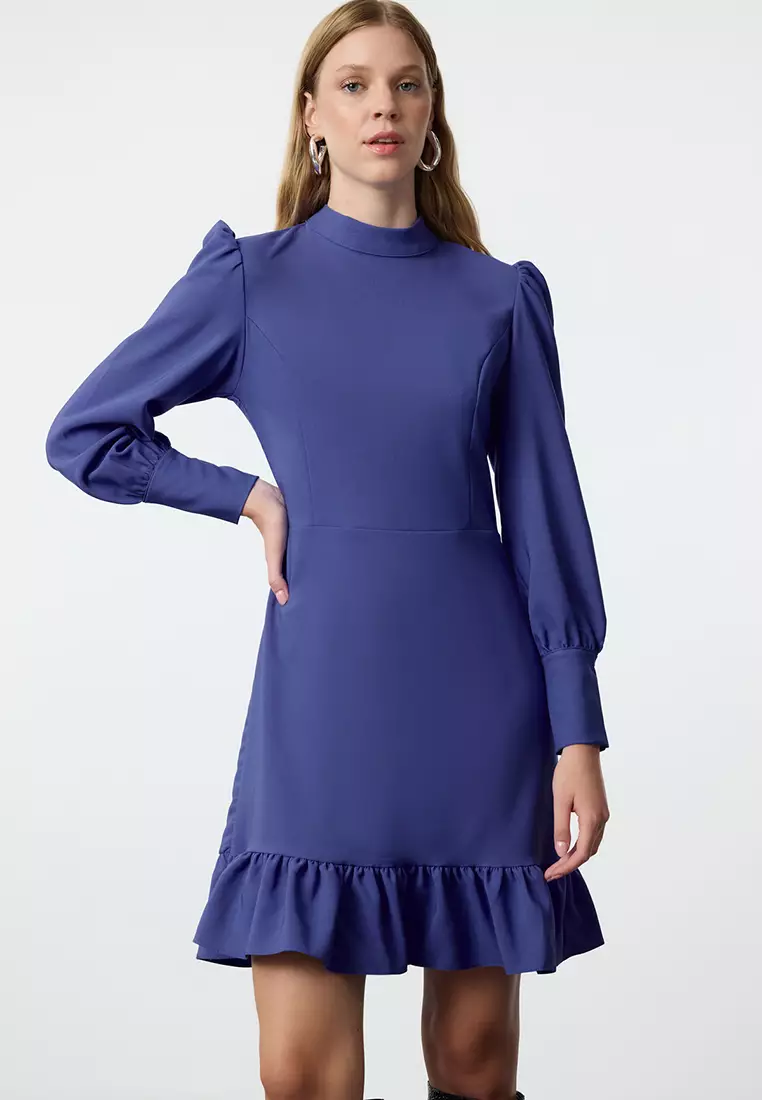 Buy Trendyol Indigo A-Line High Collar Skirt Gathered Mini Woven Dress  TWOAW21EL1816 2026 Online | ZALORA Philippines