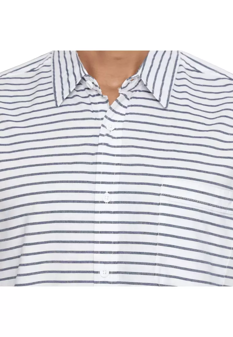 RBJ Kemeja Salur Printing Putih Regular Fit Pria