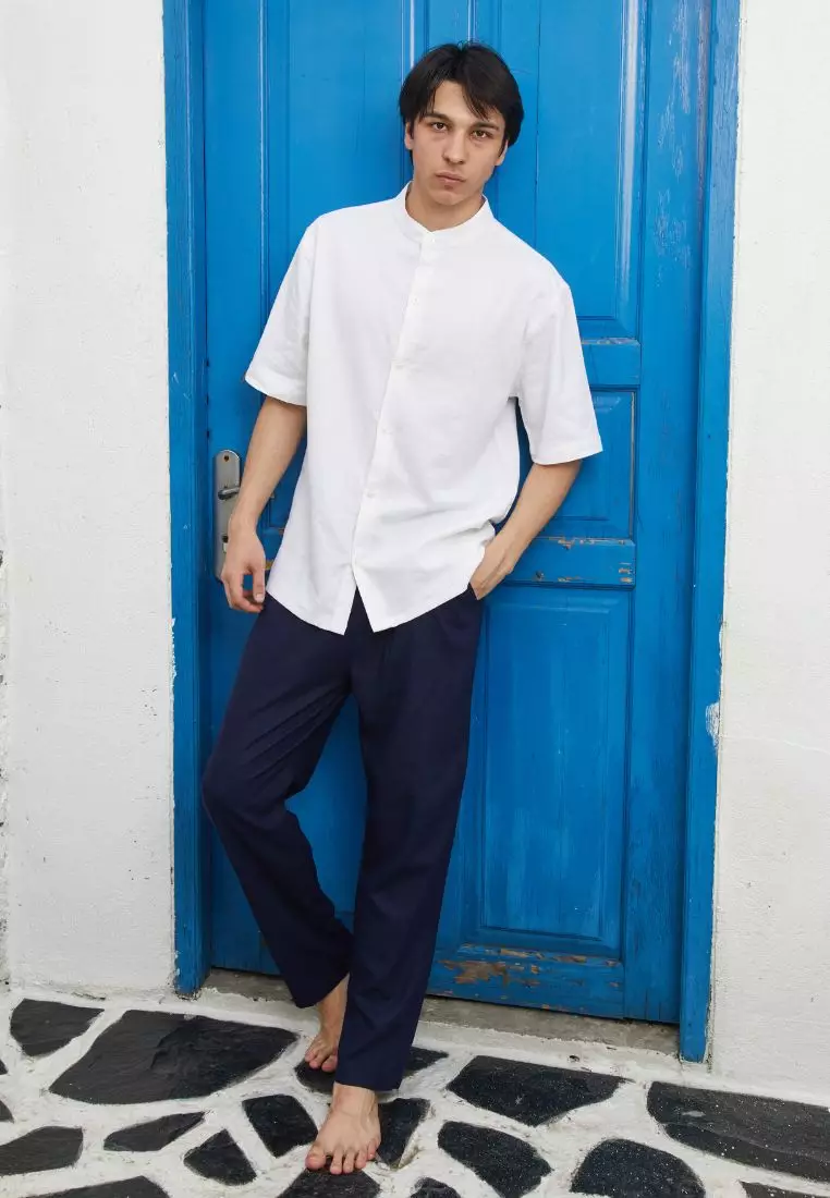 Naples Celana Panjang Linen Pria  Navy| Linen Long Pants Men Navy