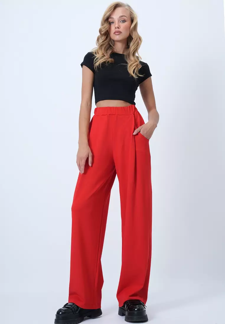 褶飾針織闊腳褲