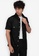 ZALORA BASICS black Short Sleeve Button-Up Denim Shirt 0650EAA02D55C3GS_1